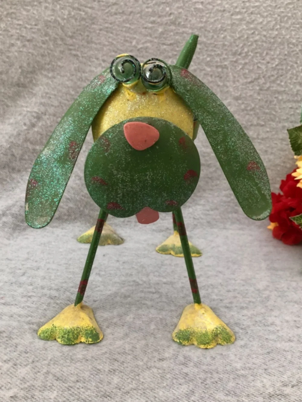 NWOT - Green & Yellow Metallic Dog Sculpture